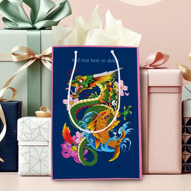 Sac Cadeau Moyen Dragon chinois vert Koi (Créateur téléchargé)