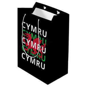 Sac Cadeau Moyen Dragon gallois rouge Cymru Texte répétitif Racines