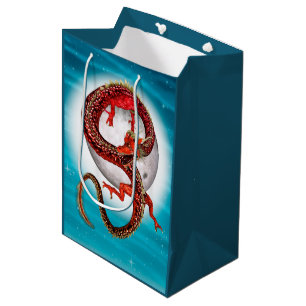 Sac Cadeau Moyen Dragon Lune Rouge Fantaisie Céleste Artistique