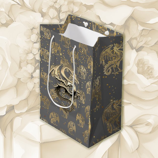 Sac Cadeau Moyen Dragons et Étoiles Dorés (Créateur téléchargé)