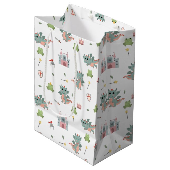 Sac Cadeau Moyen Dragons Knights Fairytale Château médiéval (Devant Angle)