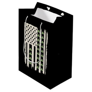 Sac Cadeau Moyen Drapeau américain avec trèfles pour la Saint-Patri