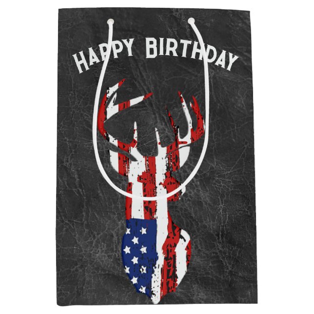 Sac Cadeau Moyen Drapeau Américain Cerf sur Cuir  (Devant)