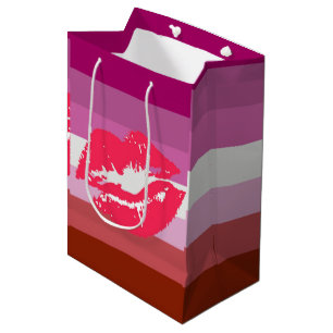 Sac Cadeau Moyen Drapeau de fierté lesbienne au rouge à lèvres