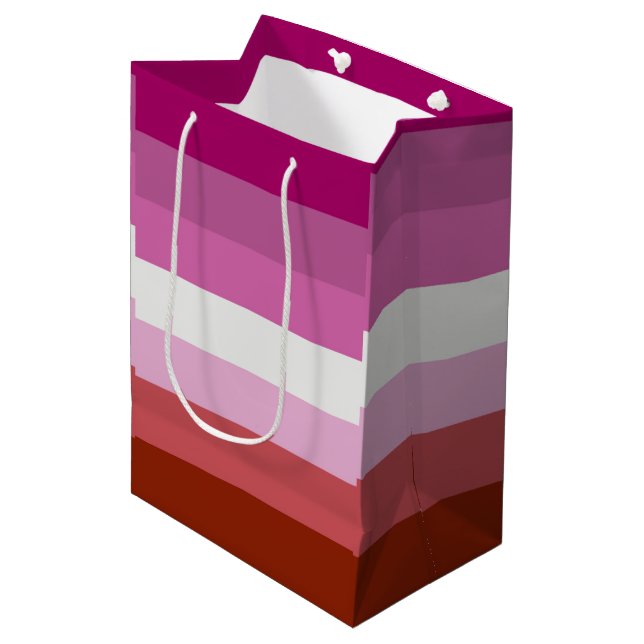Sac Cadeau Moyen Drapeau de fierté lesbienne (Origine) (Devant Angle)