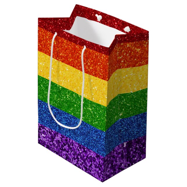 Sac Cadeau Moyen Drapeau de la Fierté arc-en-ciel LGBT Parties scin (Devant Angle)