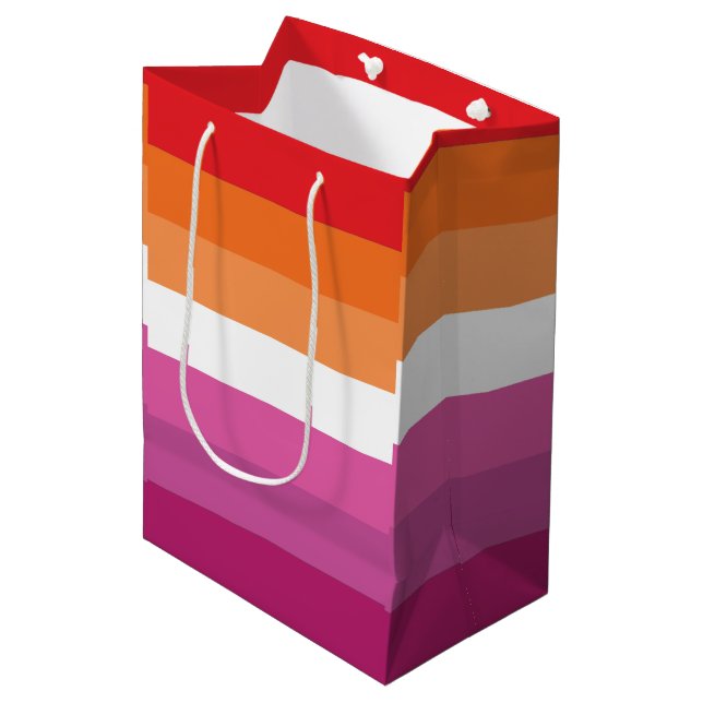 Sac Cadeau Moyen Drapeau de la fierté lesbienne (Devant Angle)