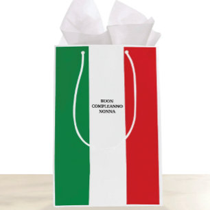 Sac Cadeau Moyen Drapeau de l'Italie Bon Anniversaire ou Texte pers