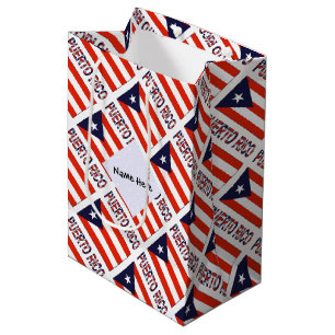 Sac Cadeau Moyen Drapeau de Porto Rico et nom personnalisé en mosaï