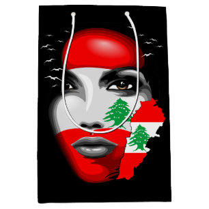 Sac Cadeau Moyen Drapeau et carte du Liban sur le visage de la fill