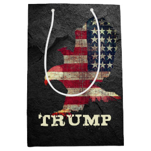 Sac Cadeau Moyen Drapeau et pygargue à tête blanche Trump sur Black