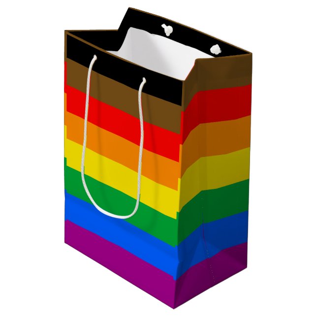 Sac Cadeau Moyen Drapeau Philly Rainbow Pride (Devant Angle)