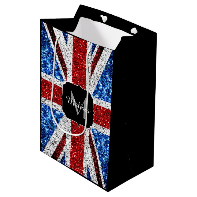 Sac Cadeau Moyen Drapeau rouge bleu blanc brillant parties scintill (Devant Angle)