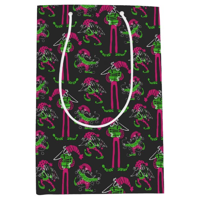 Sac Cadeau Moyen Drôle Elf Gnome de Noël (Devant)