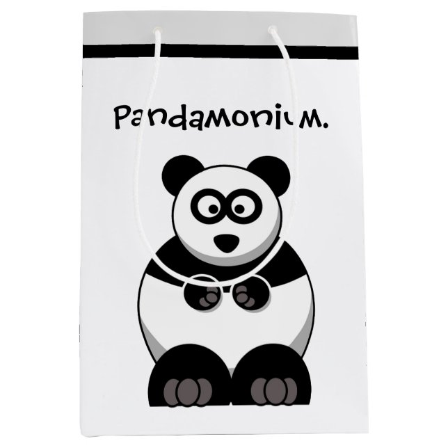 Sac Cadeau Moyen Drôle Pandamonium Panda Cartoon, Mignonne Pun Stre (Devant)