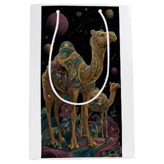 Sac Cadeau Moyen duo de chameaux dorés cosmiques