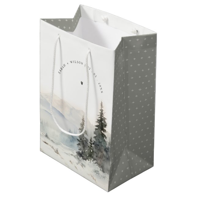 Sac Cadeau Moyen Dusky Winter Snow Mountain Mariage paysage (Devant Angle)