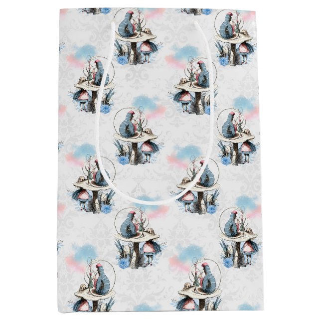 Sac Cadeau Moyen Dusty Blue & Pink Alice in Wonderland Baby shower (Devant)