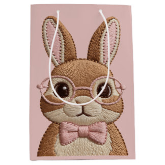 Sac Cadeau Moyen Easter Bunny with Glasses & Bow – Embroidered Look