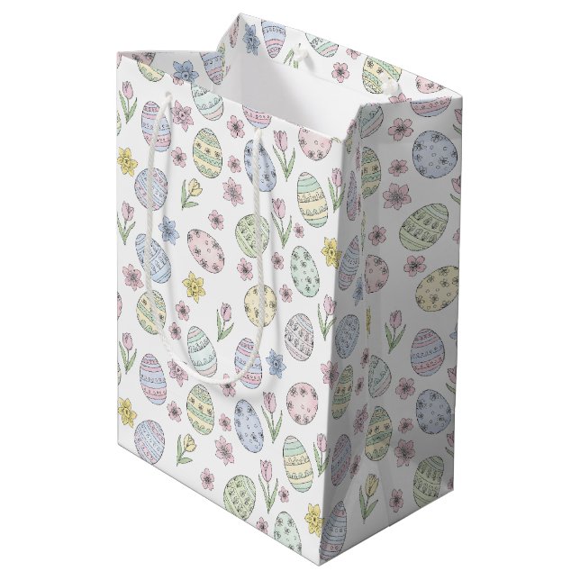 Sac Cadeau Moyen Easter Eggs and Flowers Pastel Colors (Dos Angle)