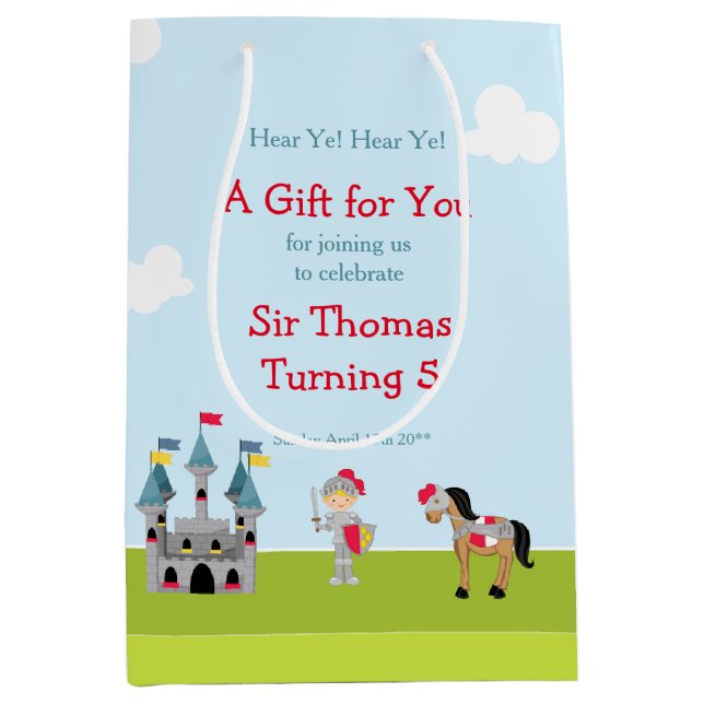 Sac Cadeau Moyen Écoutez Ye Blonde mignonne Chevalier fête d'annive (Devant)