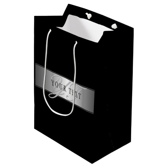 Sac Cadeau Moyen Écriture de monogramme élégante et modifiable | No (Devant Angle)