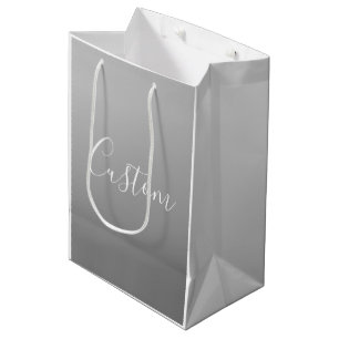 Sac Cadeau Moyen Écriture moderne élégante blanche avec dégradé gri