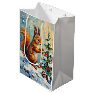 Sac Cadeau Moyen Écureuil rouge vintage arbre de Noël