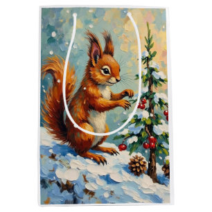 Sac Cadeau Moyen Écureuil roux vintage arbre de Noël