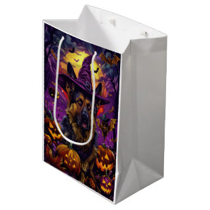 Sac Cadeau Moyen Éffrayant allemand berger Halloween sorcier Citrou