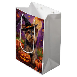 Sac Cadeau Moyen Éffrayant Biewer Terrier Halloween Witch Et Citrou