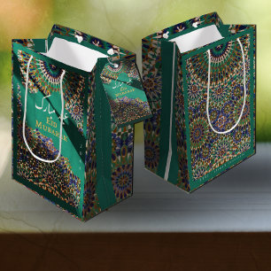 Sac Cadeau Moyen Eid Moubarak motif ornemental Emerald