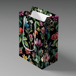 Sac Cadeau Moyen Élégance botanique vintage Noire