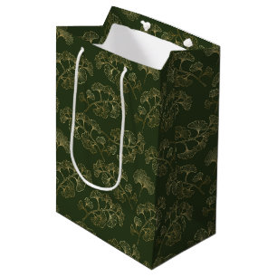 Sac Cadeau Moyen Élégance Ginkgo Émeraude – Botanique Luxueuse Or 5
