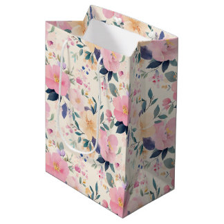 Sac Cadeau Moyen Elégant aquarelle Floral Design rose