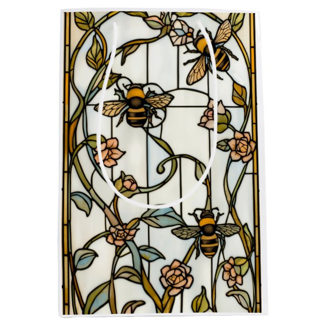 Sac Cadeau Moyen Elegant art nouveau botanical  bee stain glass (Devant)