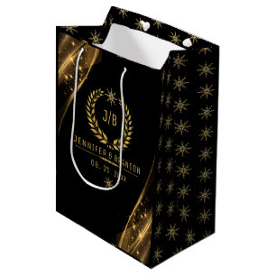 Sac Cadeau Moyen Elégant Black Gold Laurel Treat Design festif