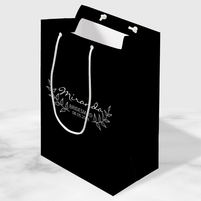 Sac Cadeau Moyen Elégant Black Laurels Femme d'honneur personnalisé (Créateur téléchargé)