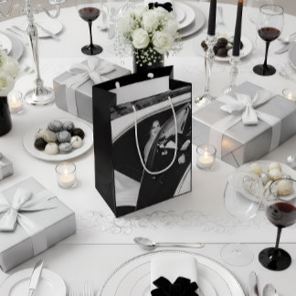 Sac Cadeau Moyen Elegant Black & White Wedding Gift Bag