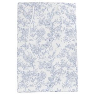 Sac Cadeau Moyen Elégant bleu floral Toile française