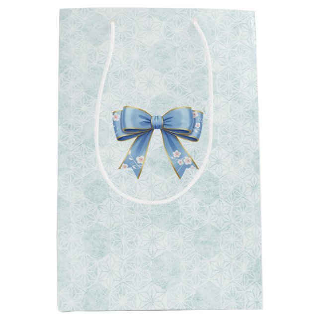 Sac Cadeau Moyen Elegant Blue Bow Engagement Party Invitation (Devant)