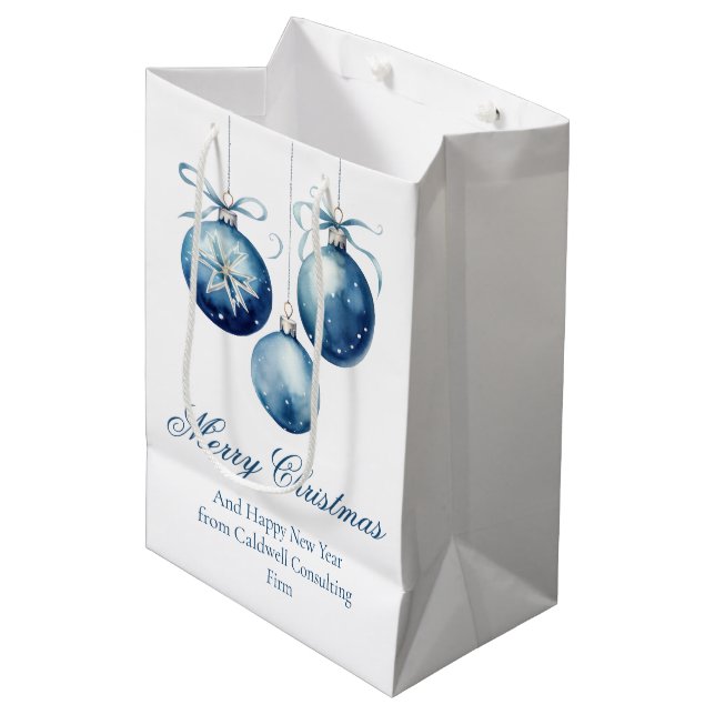 Sac Cadeau Moyen Elegant Blue Joyeux Noël Ornaming Company (Devant Angle)
