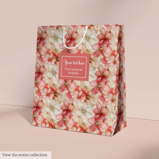 Sac Cadeau Moyen Elegant blush pink & gold floral birthday gift bag (Elegant blush pink and gold floral birthday gift bag)