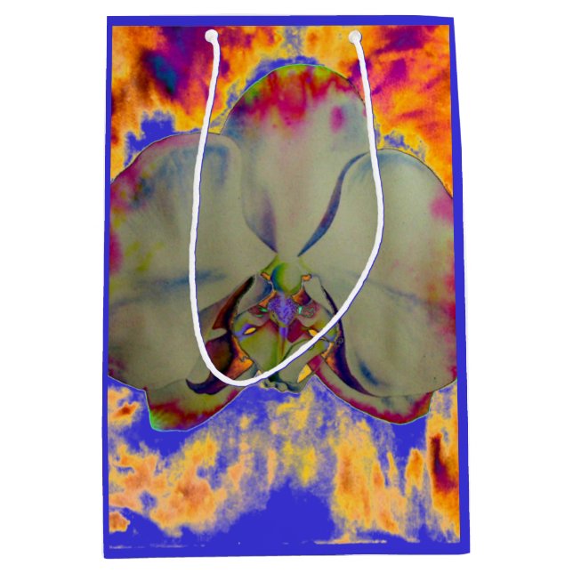 Sac Cadeau Moyen Elégant boho abstrait aquarelle orchidée peinture (Devant)