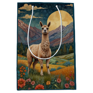 Sac Cadeau Moyen Elégant boho llama alpaga paysage vintage