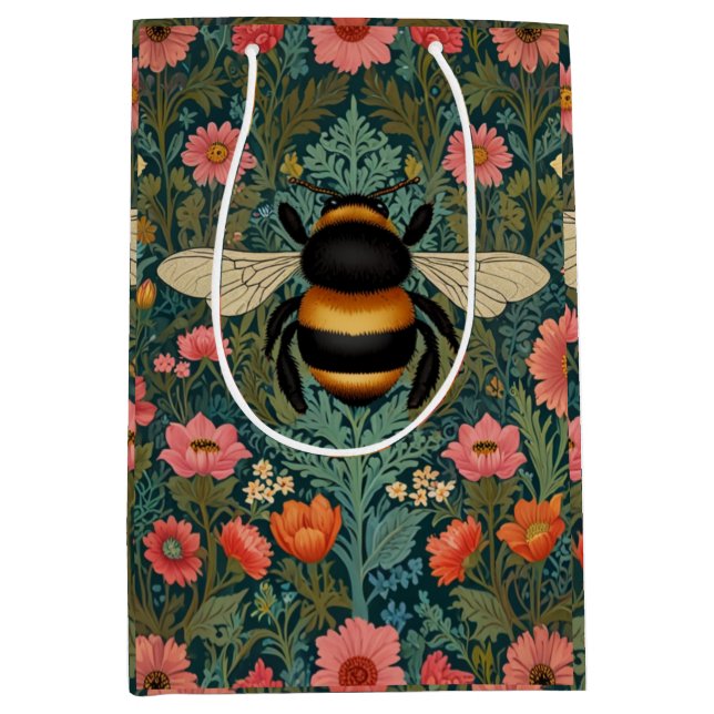 Sac Cadeau Moyen Elegant boho retro bumblebee spring florals  (Devant)