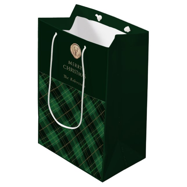 Sac Cadeau Moyen Élégant carreau vert personnalisé  (Devant Angle)
