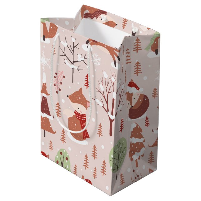Sac Cadeau Moyen Élégant classique Arbre de Noël Fox Motif (Dos Angle)