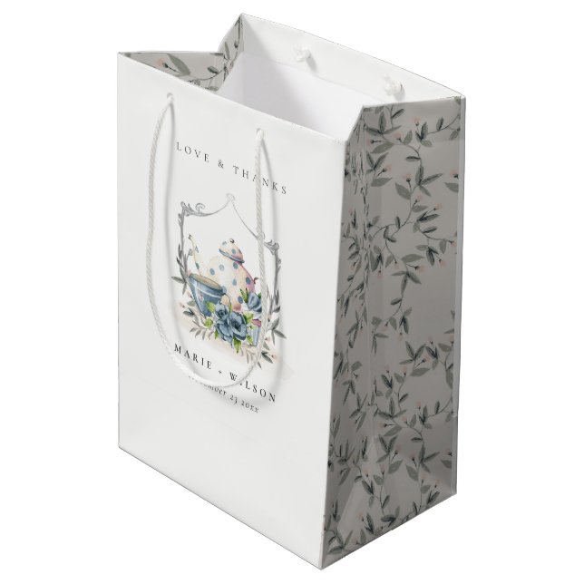Sac Cadeau Moyen Elégant Cute Aqua Blue floral Mariage de la Coupe  (Dos Angle)