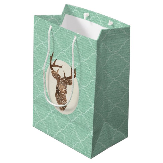 Sac Cadeau Moyen Elegant Deer Antlers Mariage campagnard rustique (Dos Angle)